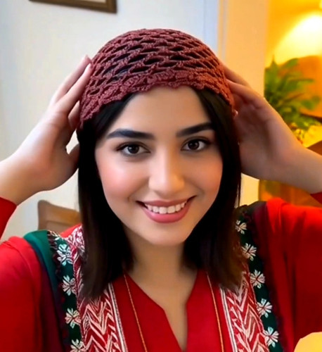 کلاه توری زنانه زرشکی