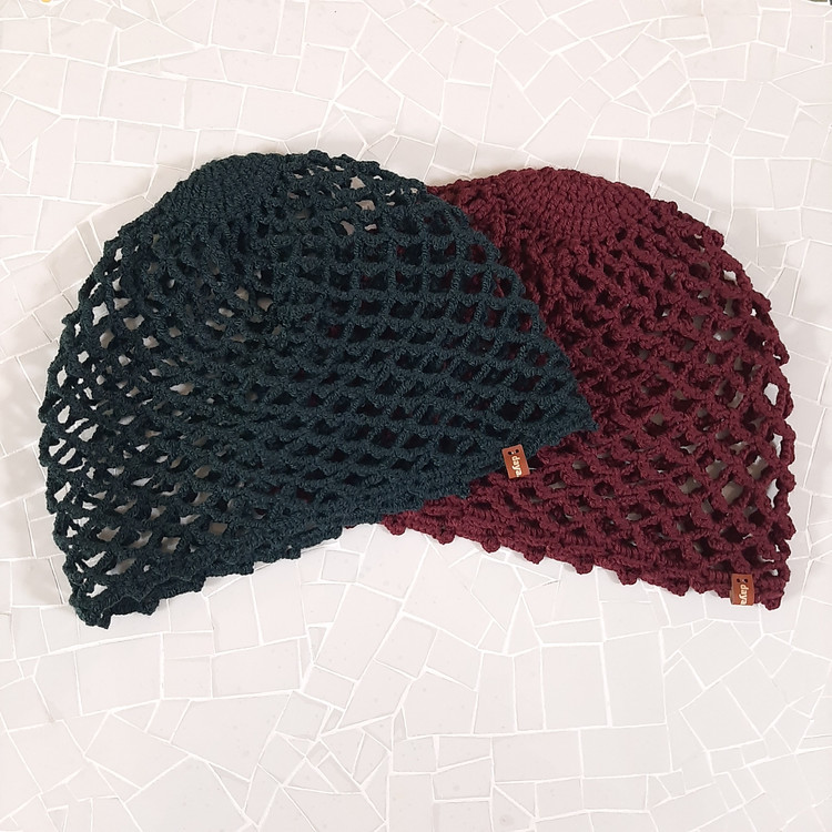 کلاه توری زنانه/ زرشکی و سبز تیره