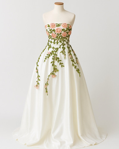 پیراهن عروسی و نامزدی روباندوزی و نقاشی پارچه